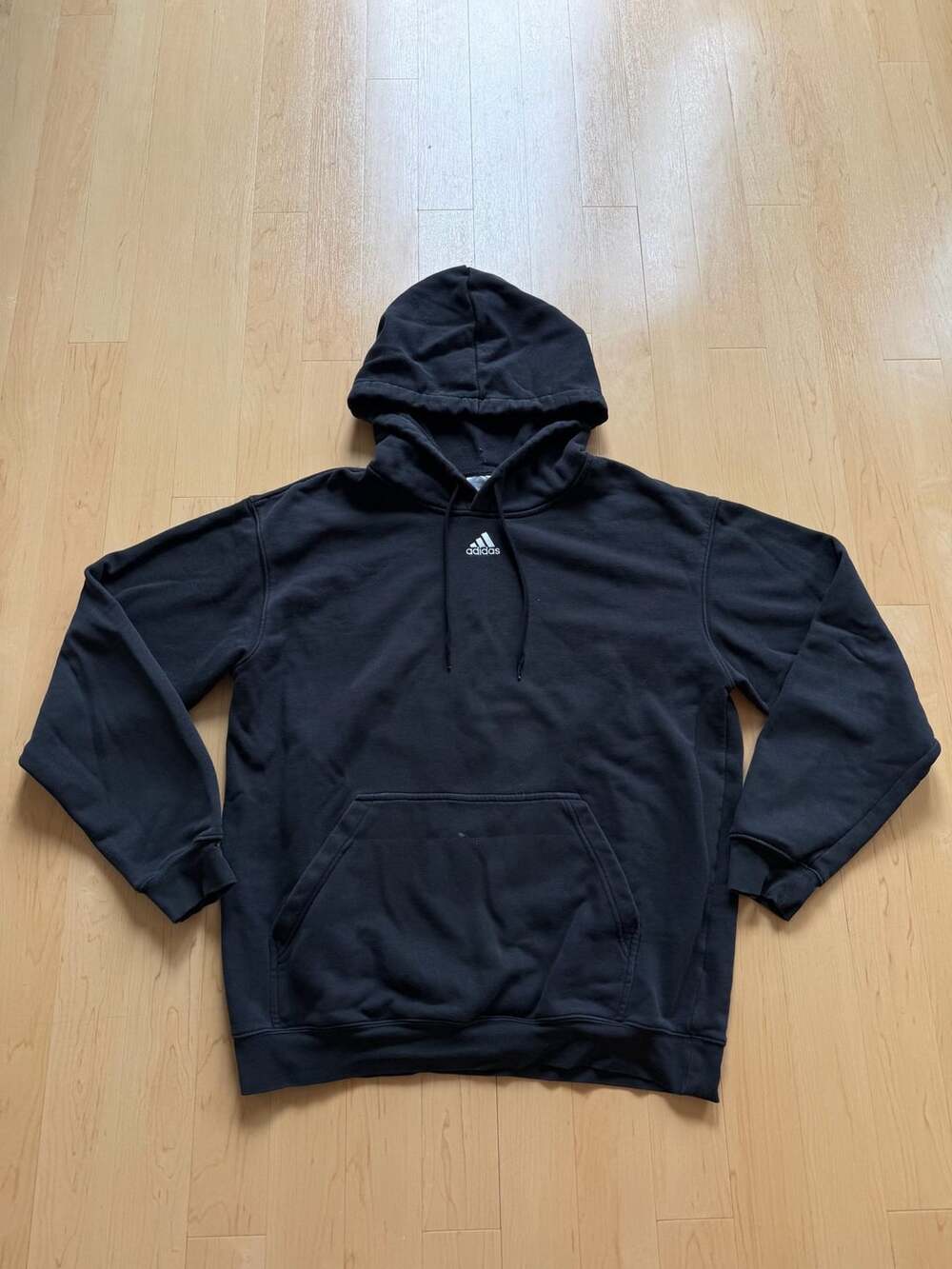 00s Adidas Center Logo Hoodie Size L Black Fleece Pullover